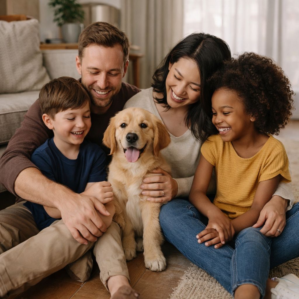 Happy mixed family getting approved for financing to upgrade their flooring