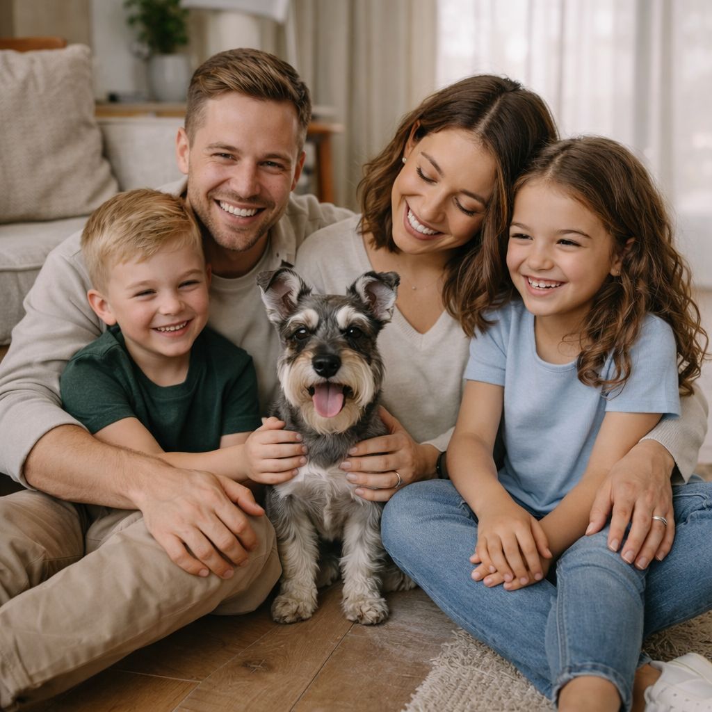 Happy family getting approved for financing to upgrade their flooring